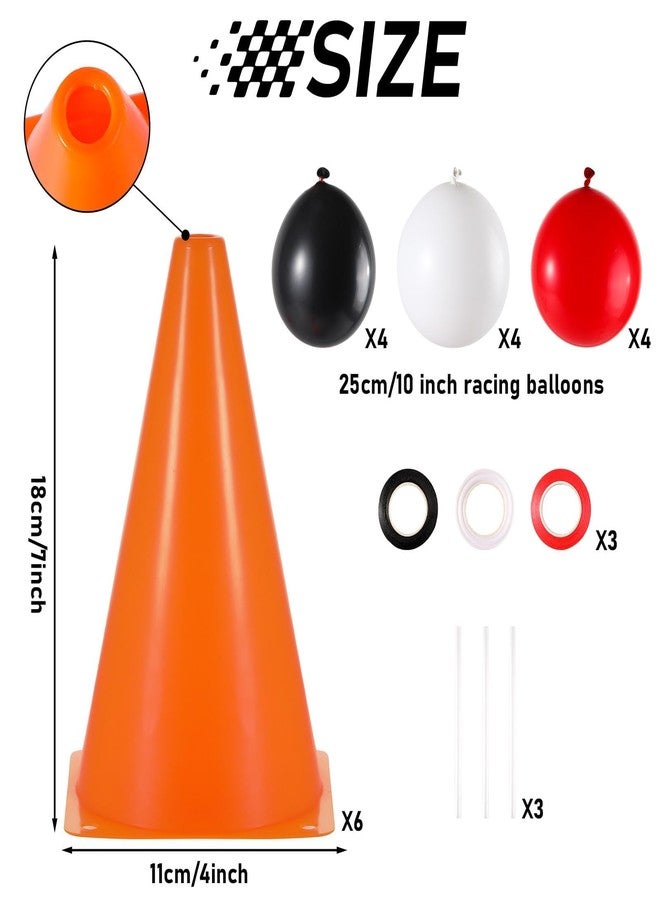 Oitnlaughter 42 PCS Traffic Cones and Racing Car Balloons Set 6 Racing Party Orange Traffic Cones With Hole on Top & 36 Red Black White Balloons for Race Car Birthday Shower Table Centerpiece Decorations - Image 2
