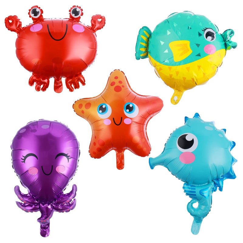 Prasacco 5 Pieces Sea Animals Balloons Under The Sea Party Decorations Water Balloons Seahorse Starfish Puffer Fish Crab Octopus Balloon for Birthday Under The Sea Ocean Party Decorations - Image 2