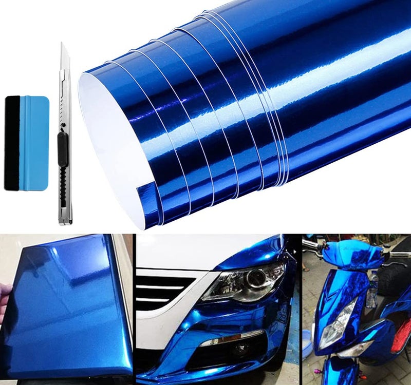 LZLRUN لاصق سيارة لزيرون 1 قدم × 5 أقدام من الفينيل المرآة الكروم (أزرق، 1 قدم × 5 أقدام) - Image 1