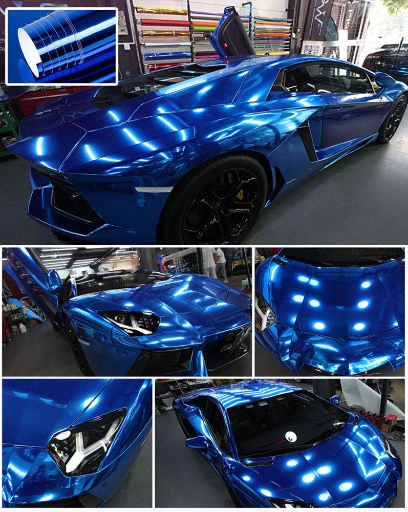 LZLRUN لاصق سيارة لزيرون 1 قدم × 5 أقدام من الفينيل المرآة الكروم (أزرق، 1 قدم × 5 أقدام) - Image 4