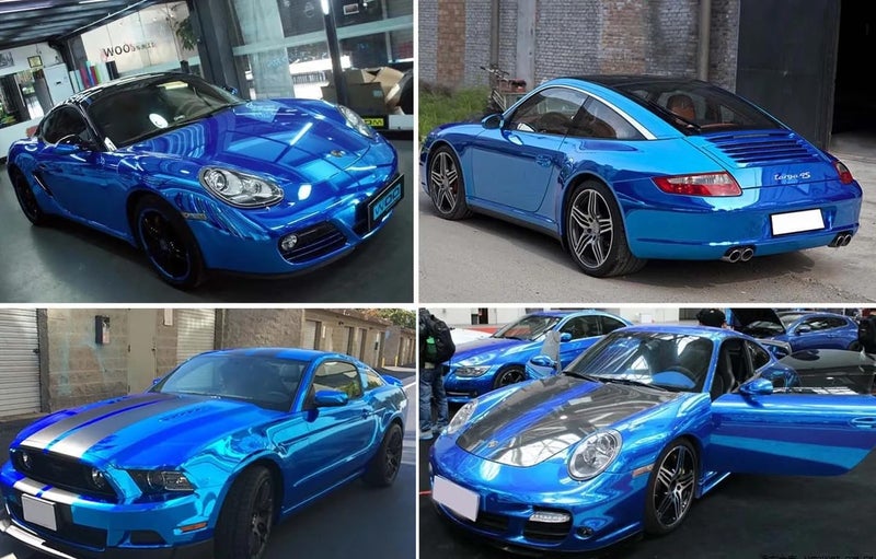 LZLRUN لاصق سيارة لزيرون 1 قدم × 5 أقدام من الفينيل المرآة الكروم (أزرق، 1 قدم × 5 أقدام) - Image 3