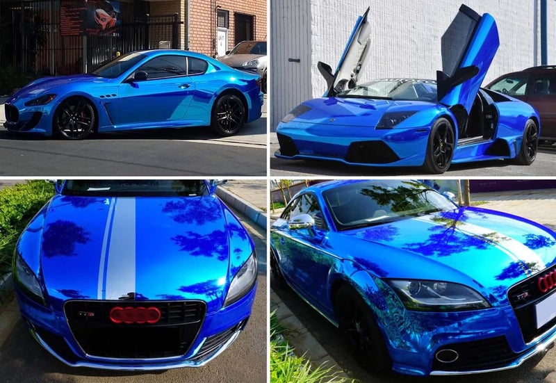 LZLRUN لاصق سيارة لزيرون 1 قدم × 5 أقدام من الفينيل المرآة الكروم (أزرق، 1 قدم × 5 أقدام) - Image 5