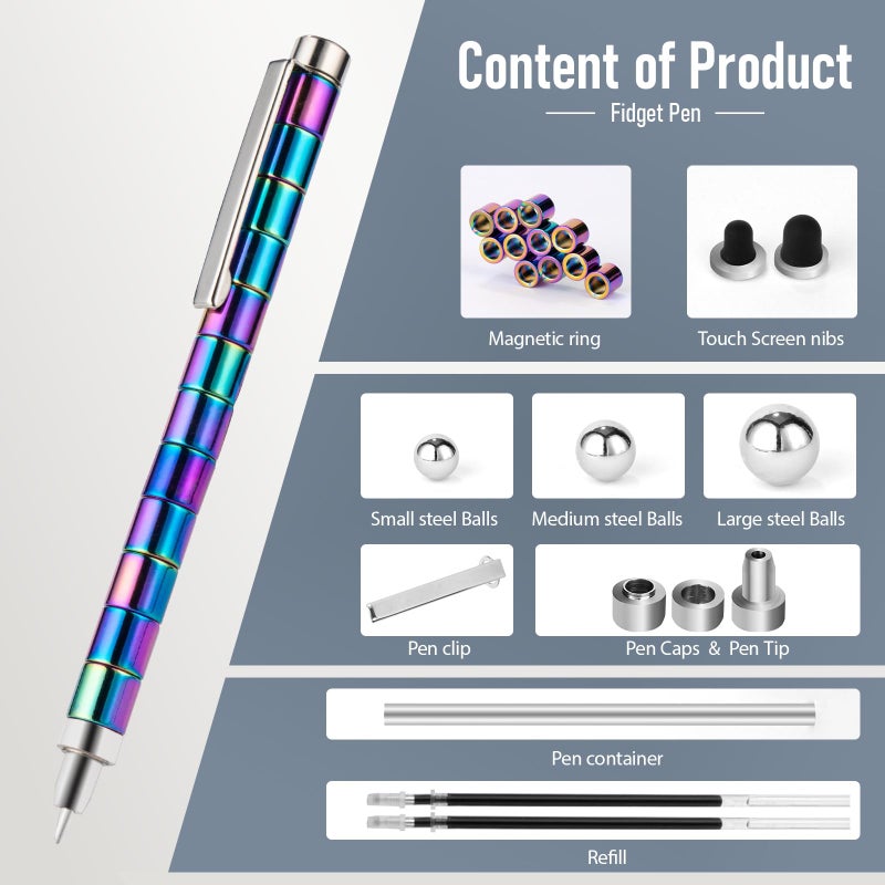 HBYLXTJ Color Fidget Pen,Magnetic Pen Fidget Toys,Cool Gadget Best for Stress and Anxiety Relief and Kill Time,Sensory Tool EDC Fidgeting Game,Unique Gifts for Adults and Teens - Image 2
