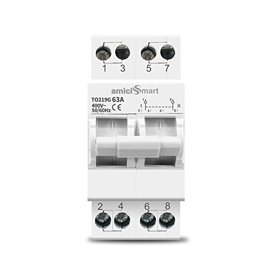 amiciSmart Dual Power Manual Control Transfer Push Button 2 Way Switch, 63A Change Over Switch (3-Phase), White - Image 1