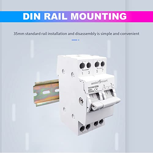 amiciSmart Dual Power Manual Control Transfer Push Button 2 Way Switch, 63A Change Over Switch (3-Phase), White - Image 4
