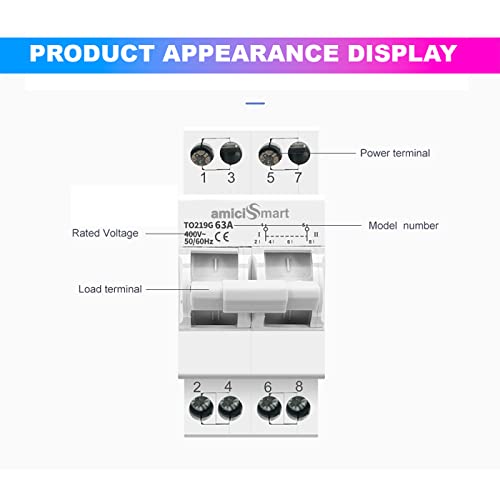 amiciSmart Dual Power Manual Control Transfer Push Button 2 Way Switch, 63A Change Over Switch (3-Phase), White - Image 5