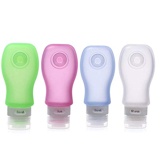 FNSHIP 4 Pack Sucker type Portable Food Grade Squeeze Silicone Liquid Travel Bottles TSA Approved For Shampoo, Conditioner, Lotion, Toiletries, Food condiment(1OZ,White+Blue+Green+Pink) - Image 1
