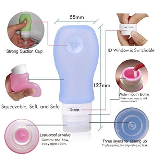 FNSHIP 4 Pack Sucker type Portable Food Grade Squeeze Silicone Liquid Travel Bottles TSA Approved For Shampoo, Conditioner, Lotion, Toiletries, Food condiment(1OZ,White+Blue+Green+Pink) - Image 2