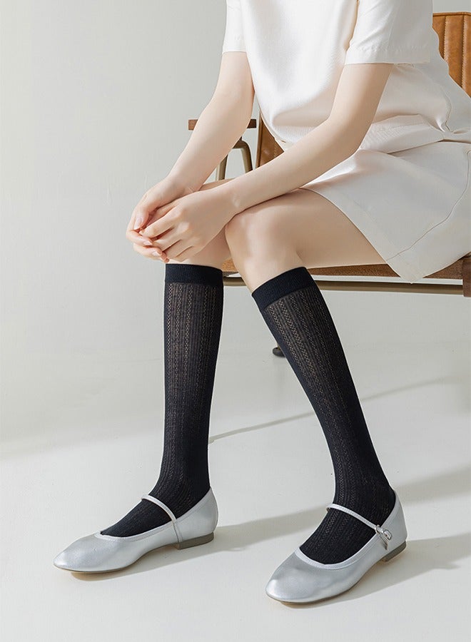 جوارب رياضية نسائية عالية الركبة، جوارب رياضية خارجية متوسطة الأنبوب، جوارب بيسبول للجري، جوارب طويلة، أسود - Image 4