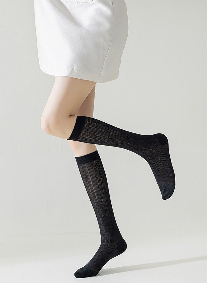 جوارب رياضية نسائية عالية الركبة، جوارب رياضية خارجية متوسطة الأنبوب، جوارب بيسبول للجري، جوارب طويلة، أسود - Image 3