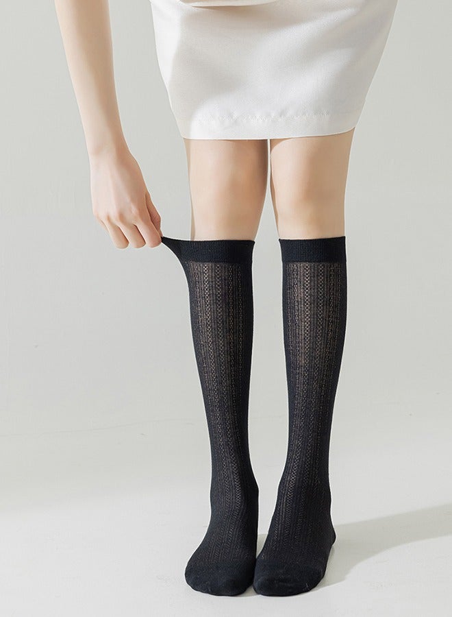 جوارب رياضية نسائية عالية الركبة، جوارب رياضية خارجية متوسطة الأنبوب، جوارب بيسبول للجري، جوارب طويلة، أسود - Image 1