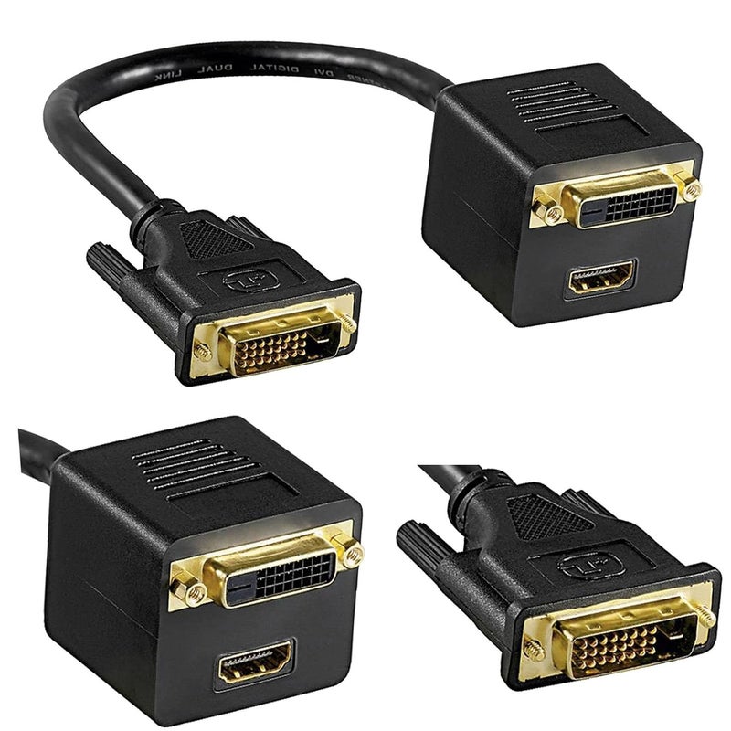 ETZIN كابل 1/2 DVI إلى HDMI متوافق مع DVI 24+1 ذكر إلى أنثى + HDMI، كابل أنثوي متوافق، كابل كبير الرأس - Image 2