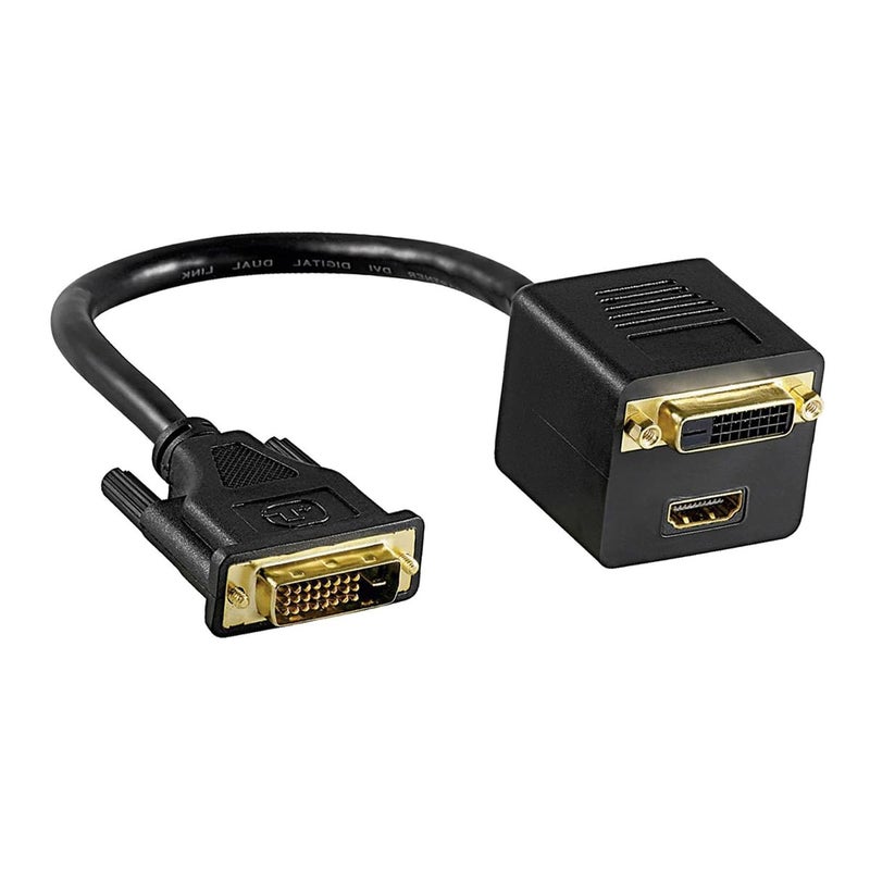ETZIN كابل 1/2 DVI إلى HDMI متوافق مع DVI 24+1 ذكر إلى أنثى + HDMI، كابل أنثوي متوافق، كابل كبير الرأس - Image 1