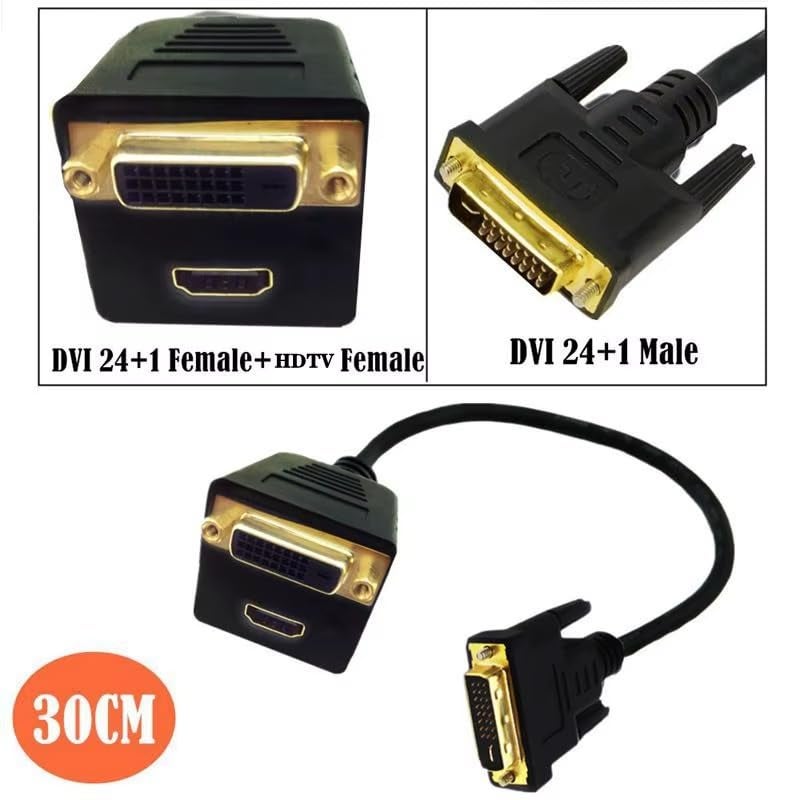 ETZIN كابل 1/2 DVI إلى HDMI متوافق مع DVI 24+1 ذكر إلى أنثى + HDMI، كابل أنثوي متوافق، كابل كبير الرأس - Image 4