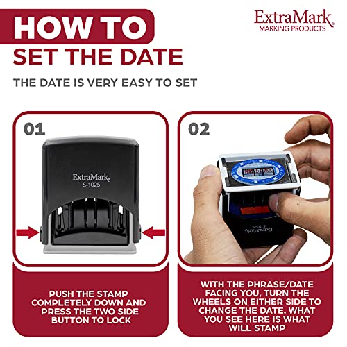 ExtraMark S-1025 Professional Self Inking Office Date Stamp with "Entered" Phrase – Style P - Red Color Ink - Image 2