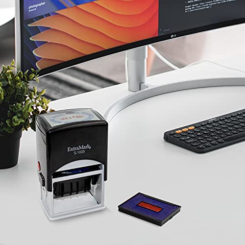 ExtraMark S-1025 Professional Self Inking Office Date Stamp with "Entered" Phrase – Style P - Red Color Ink - Image 4