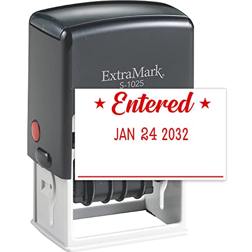ExtraMark S-1025 Professional Self Inking Office Date Stamp with "Entered" Phrase – Style P - Red Color Ink - Image 5