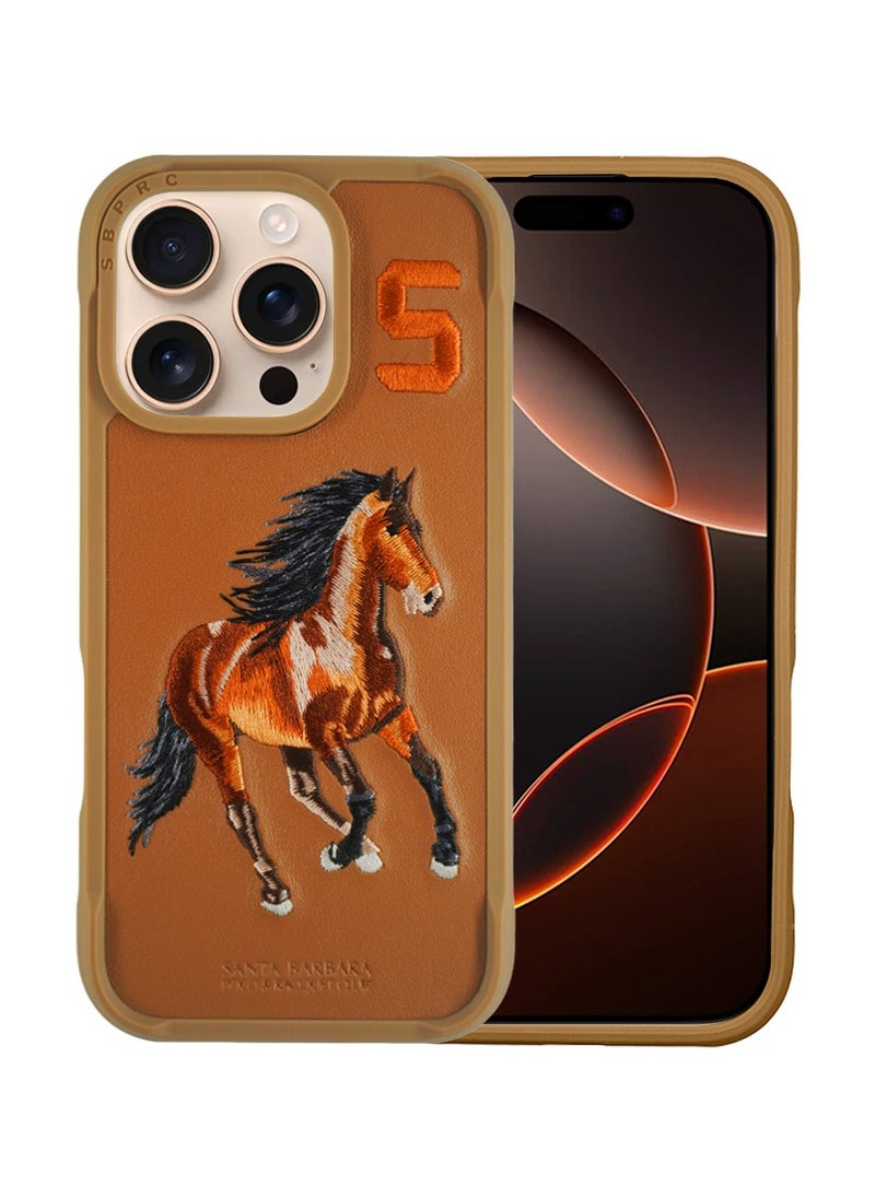 SANTA BARBARA POLO & RACQUET CLUB Boris Series Horse Embroidery MagSafe Phone Case for iPhone 16 Pro – Shockproof, Premium Pleather & TPU, Anti-Slip Grip, Raised Edges for Screen & Camera Protection, Scratch-Resistant, Lightweight & Slim Design – Brown  - Image 1