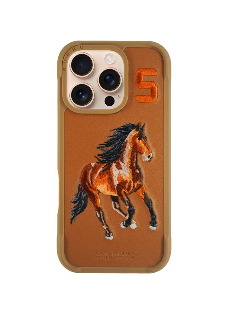 SANTA BARBARA POLO & RACQUET CLUB Boris Series Horse Embroidery MagSafe Phone Case for iPhone 16 Pro – Shockproof, Premium Pleather & TPU, Anti-Slip Grip, Raised Edges for Screen & Camera Protection, Scratch-Resistant, Lightweight & Slim Design – Brown  - Image 2