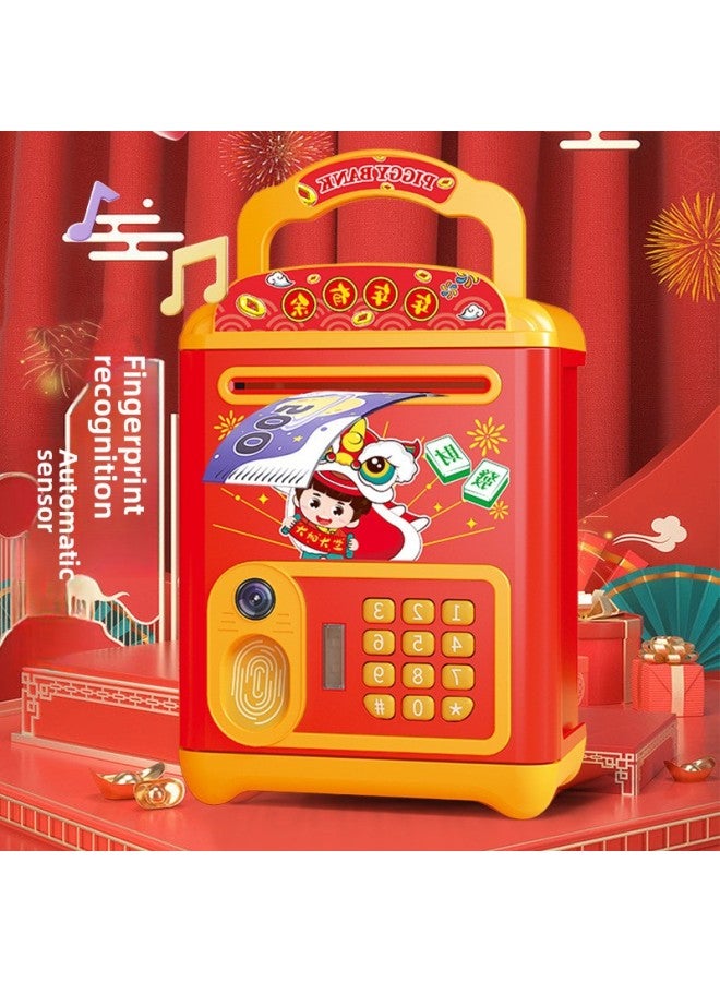 Spring Festival National Fashion Lion Dance Piggy Bank Creative Password Safe Piggy Bank Automatic Safe Box Children's Year Gift-Color:[Exquisite Color Box] National Fashion Lion Dance Piggy Bank (battery Suit) - Image 5