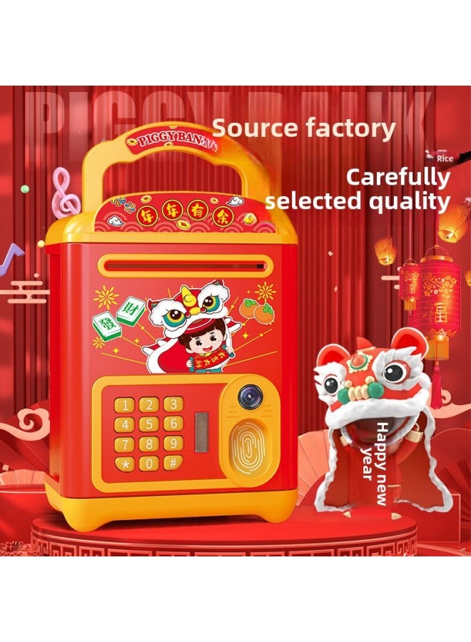 Spring Festival National Fashion Lion Dance Piggy Bank Creative Password Safe Piggy Bank Automatic Safe Box Children's Year Gift-Color:[Exquisite Color Box] National Fashion Lion Dance Piggy Bank (battery Suit) - Image 3