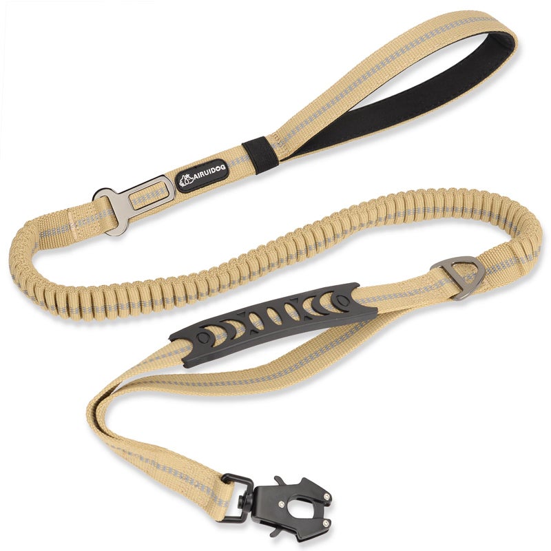 AIRUIDOG Heavy Duty Tactical Dog Leash, 4-6FT Shock Absorbing Tactical Leash with 2 Padded Handles, Metal Carabiner Clip,Car Seatbelt, Reflective Heavy Duty Leashes for Medium Large Dogs (Brown) - Image 1