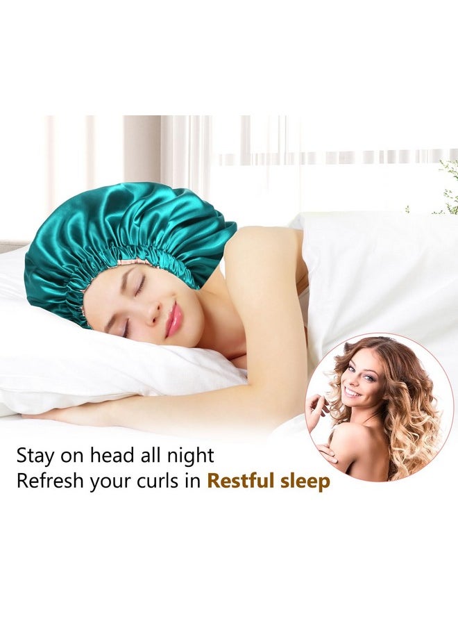 mikimini Satin Bonnet Silk Bonnet For Women Curly Hair Reversible Doublelayer Sleeping Hair Bonnet Extra Large Stretchy Sleep Hair Cap (Green+Pink)  - Image 5