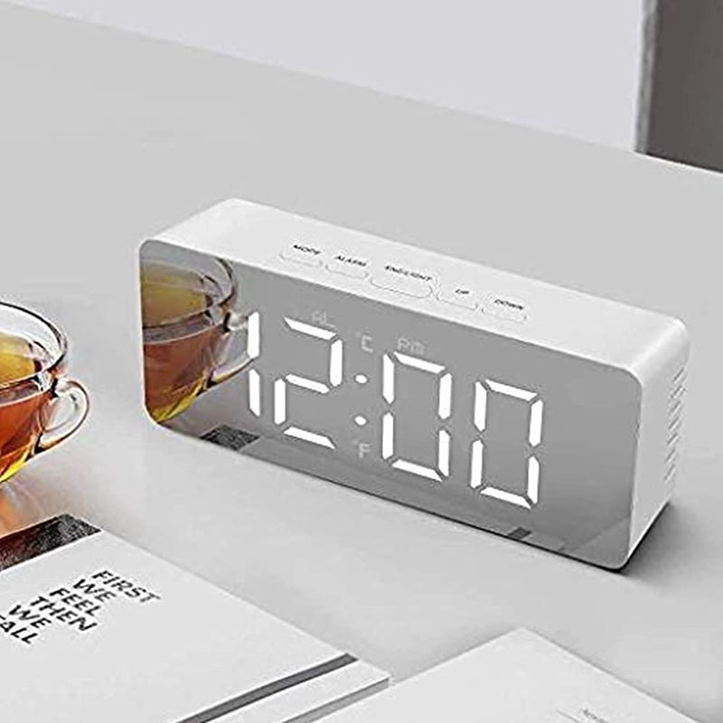 BBD kitchen shop Digital LED Alarm Clock Mirror Alarm Clock for Heavy Sleepers Large LED Display with Snooze Time Temperature Function for Bedroom Office Travel Battery Powered USB Power