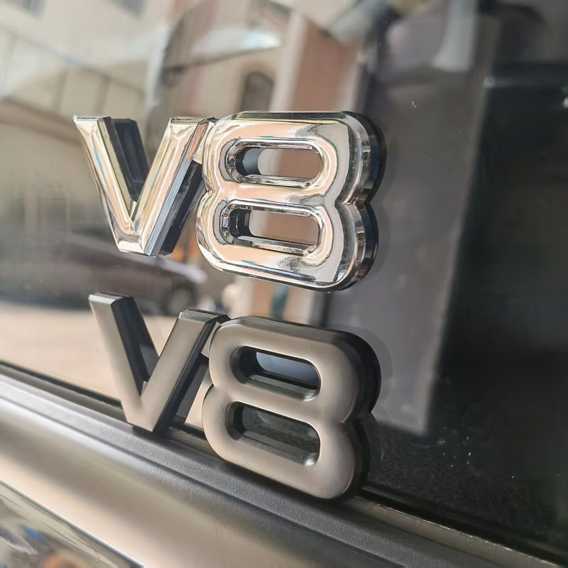 شعار السباق V8 قطعتان، أسود لامع عالي من سبائك المعدن ملصقات سيارة مناسبة عالمياً - Image 5