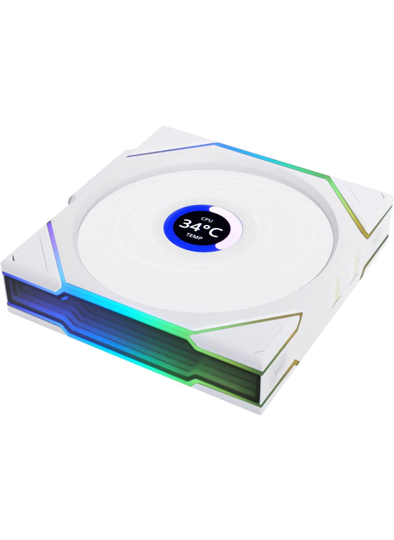 LIAN LI UNI FAN TL120 LCD Reverse Blade Wireless Case Fan, 120mm Fan Size, 1900 RPM Fan Speed, 54.3 CFM Fan Airflow, Fluid Dynamic Bearing Type, Single Pack, White | 12RTLLCD1W1W  - Image 5