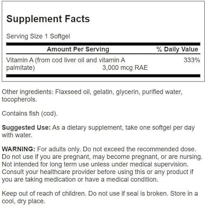 Swanson Vitamin A 10,000 IU (3,000 mcg RAE) Natural Nourishment for Bone, Skin Health, Vision Support & Immune System Function - High Absorption Vitamin A 250 Softgels - Image 2