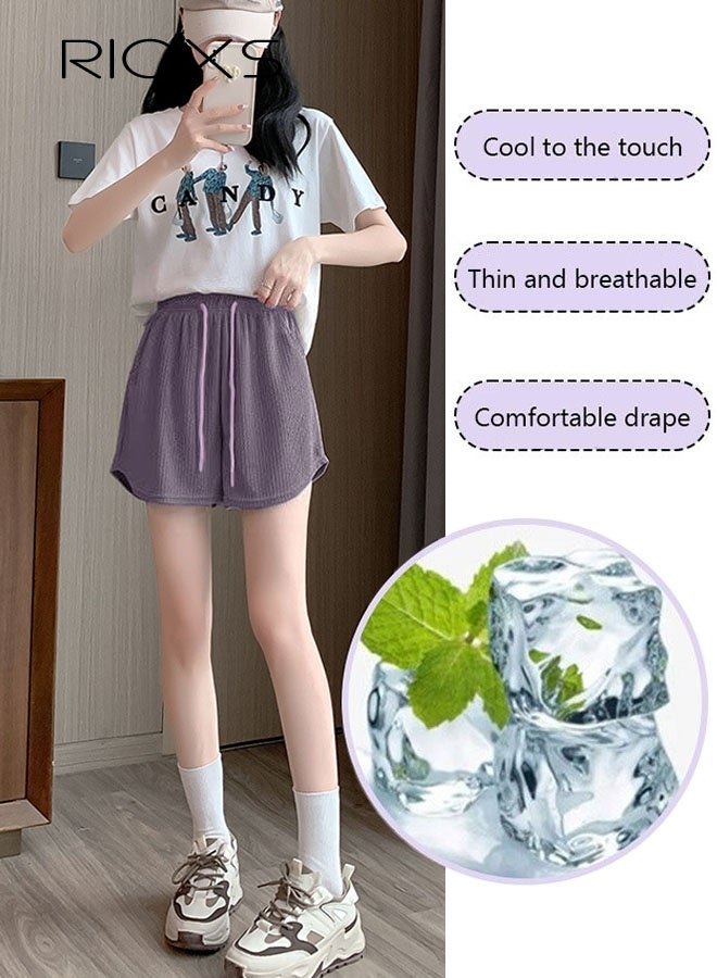 RIOXS Women's Summer Casual Loose Shorts Solid Color High Waisted Wide Leg Shorts Casual Slim Shorts  - Image 5