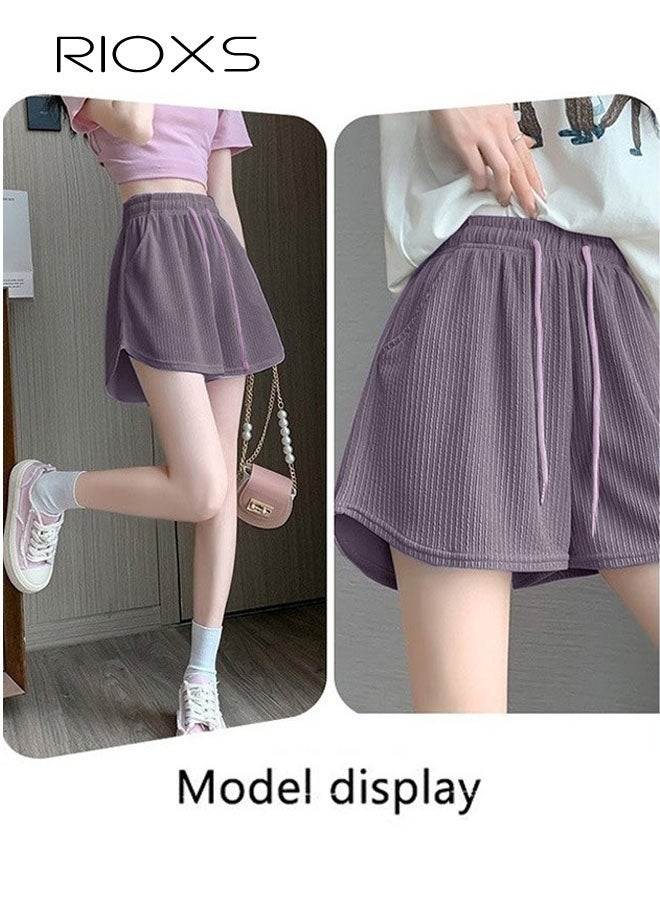RIOXS Women's Summer Casual Loose Shorts Solid Color High Waisted Wide Leg Shorts Casual Slim Shorts  - Image 3