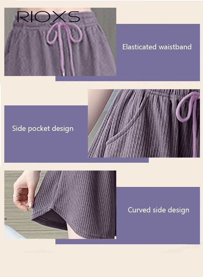 RIOXS Women's Summer Casual Loose Shorts Solid Color High Waisted Wide Leg Shorts Casual Slim Shorts  - Image 4