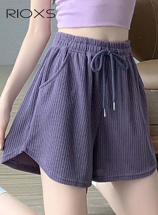 RIOXS Women's Summer Casual Loose Shorts Solid Color High Waisted Wide Leg Shorts Casual Slim Shorts  - Image 1