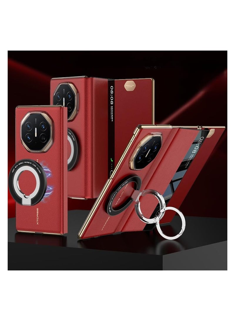 Magnetic Anti-Drop Matte Phone Case for Huawei Mate XT Ultimate (2024) with Smart Window  Auto Sleep/Wake  Ring Stand, Durable Shockproof Protective Case - Image 1