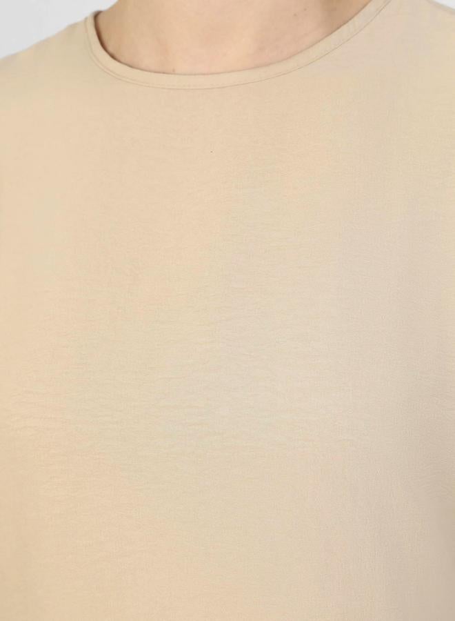 رفقة من مودانيسا طقم تونيك وبنطلون بيج سادة بياقة دائرية - Image 4