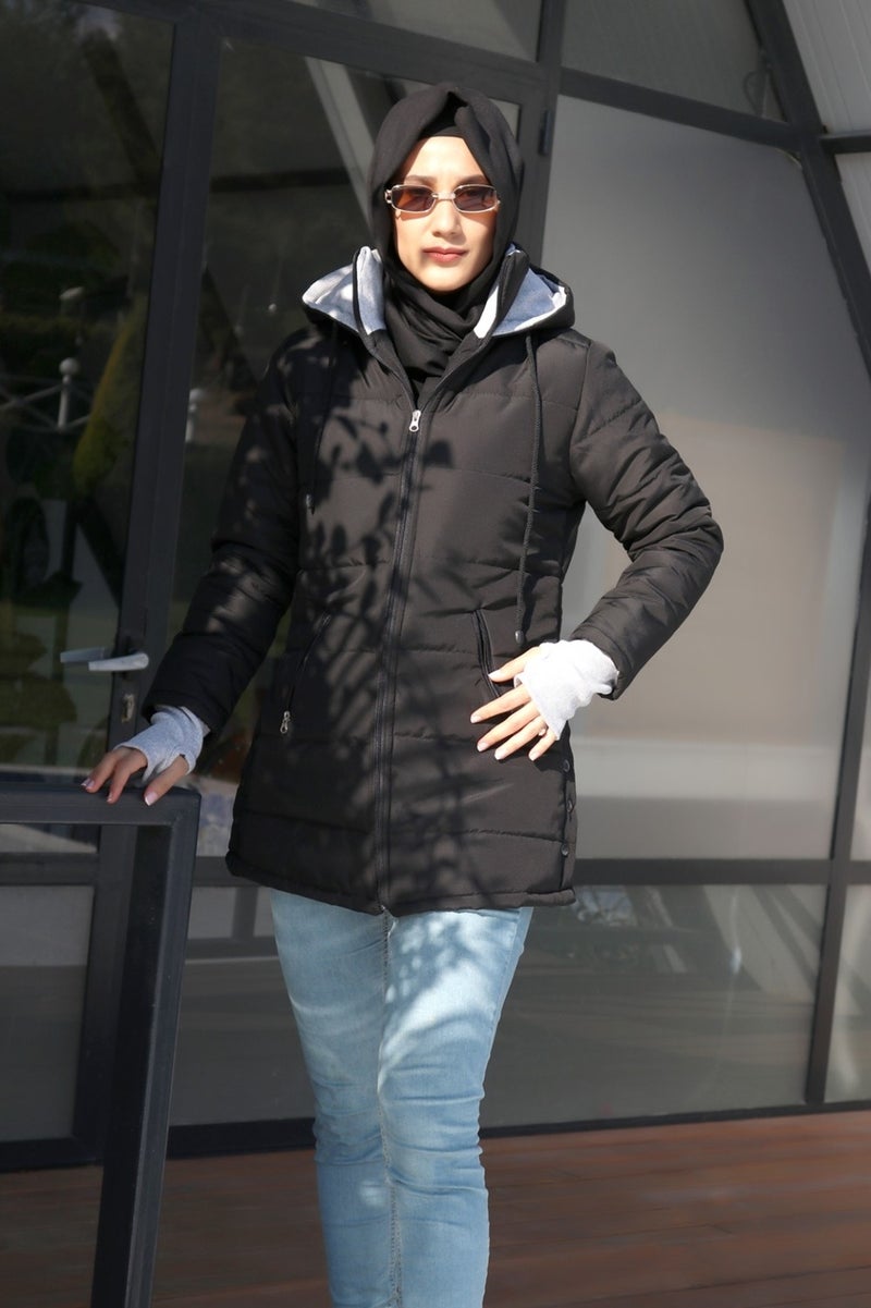 Barbora Winter Hooded Long Women's Puffer Hijab Coat 805BLACKTESETTUR - Image 2