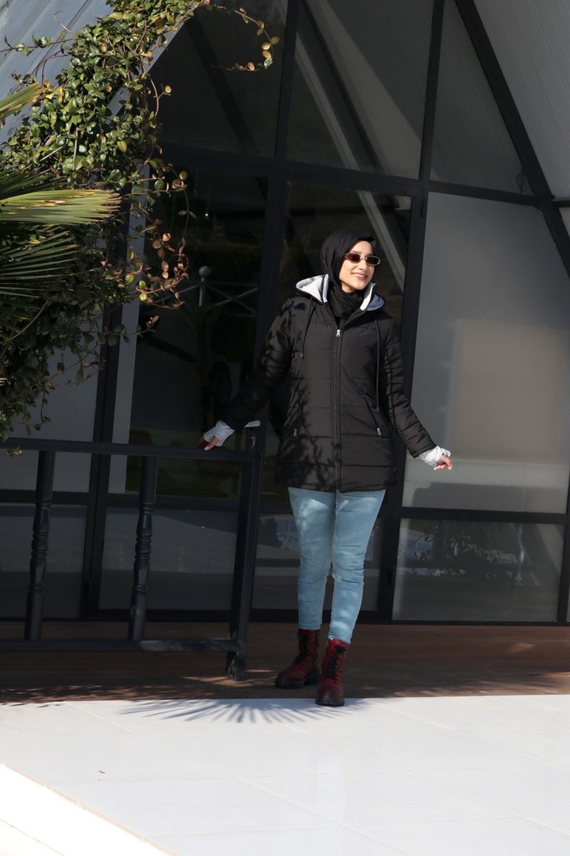 Barbora Winter Hooded Long Women's Puffer Hijab Coat 805BLACKTESETTUR - Image 1