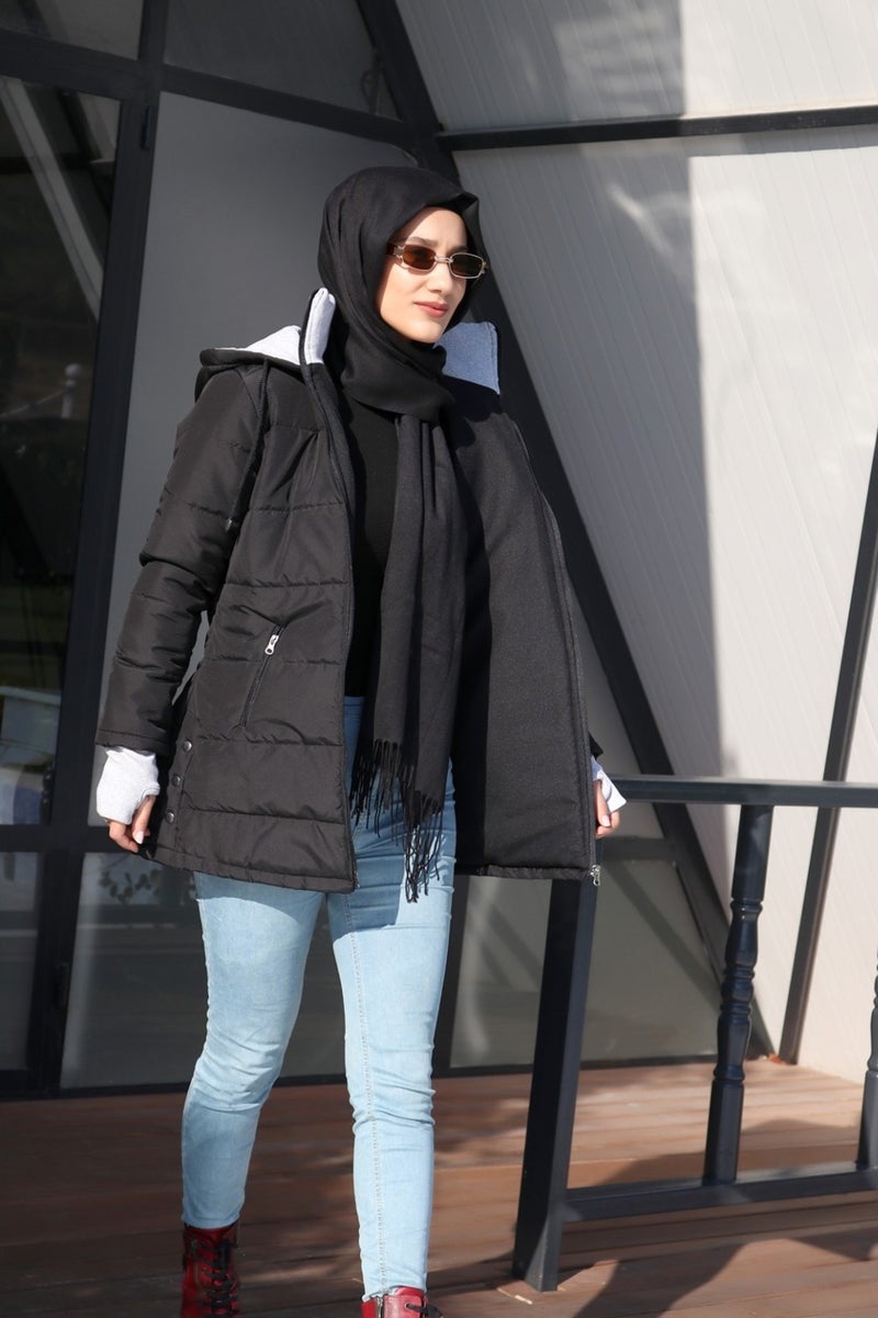 Barbora Winter Hooded Long Women's Puffer Hijab Coat 805BLACKTESETTUR - Image 4