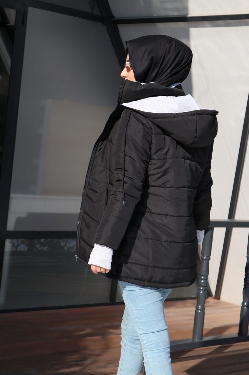 Barbora Winter Hooded Long Women's Puffer Hijab Coat 805BLACKTESETTUR - Image 5