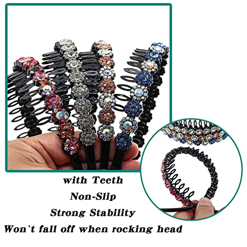 Yeshan Teeth Comb Headbands For Women with Rhinestone and Crystal beaded Plastic Hairband,Pack of 4 - Image 2