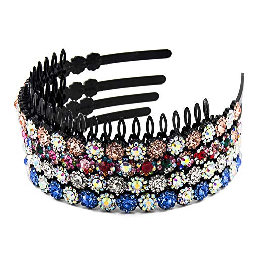 Yeshan Teeth Comb Headbands For Women with Rhinestone and Crystal beaded Plastic Hairband,Pack of 4 - Image 3