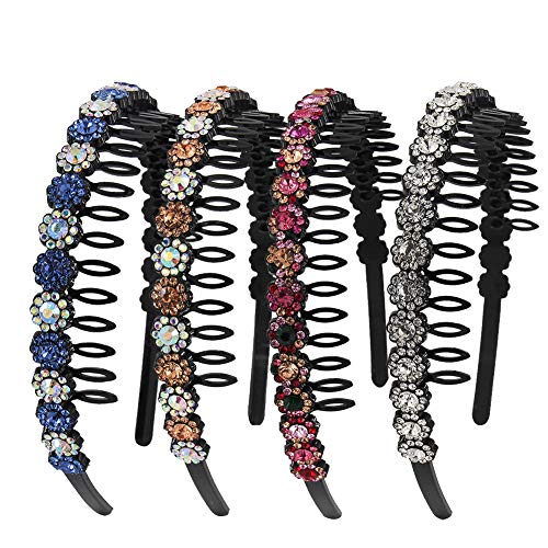 Yeshan Teeth Comb Headbands For Women with Rhinestone and Crystal beaded Plastic Hairband,Pack of 4 - Image 1