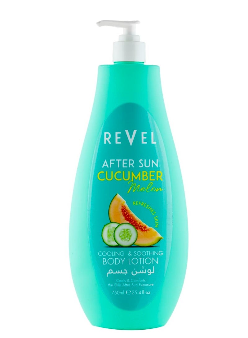 Revel لوشن الجسم المنعش والمهدئ من ريفيل بعد التعرض لأشعة الشمس بالخيار والبطيخ 750 مل، ينعش البشرة، لجميع أنواع البشرة، للرجال والنساء، للاستخدام اليومي - Image 1