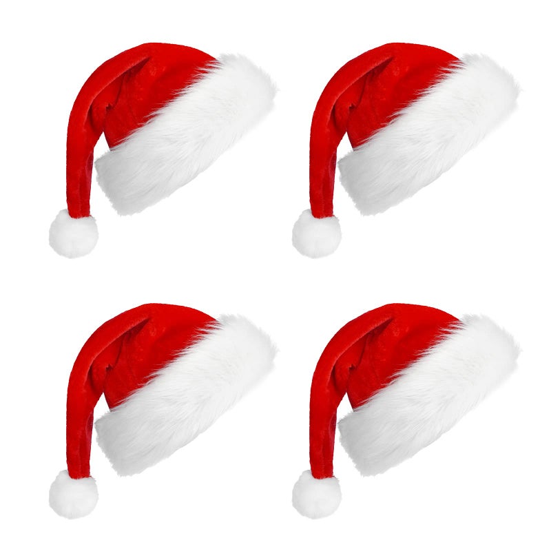 JMScape 4PCS Christmas Hats for Adults Unisex Santa Hats Velvet  Comfort Liner Thicken Classic Fluffy Plush Christmas Santa Hat for New Year Party Decorations and Supplies