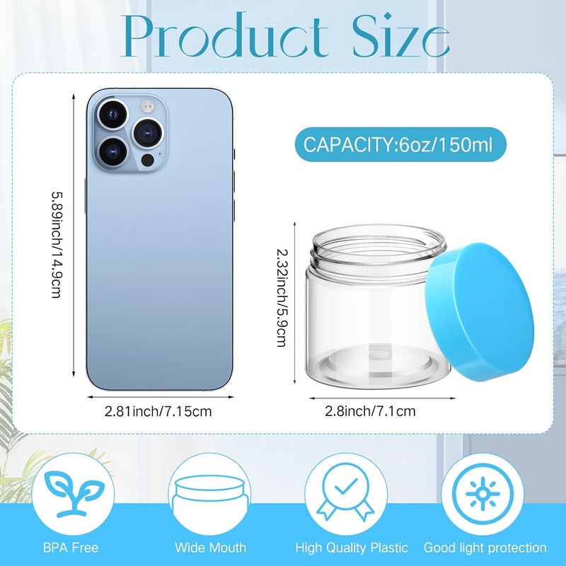 Patelai 4 Pieces Round Wide-mouth Leak Proof Plastic Container Jars with Lids for Travel Storage Makeup Beauty Products Face Creams Oils Salves Ointments DIY Making(6 Ounce,Blue) - Image 2