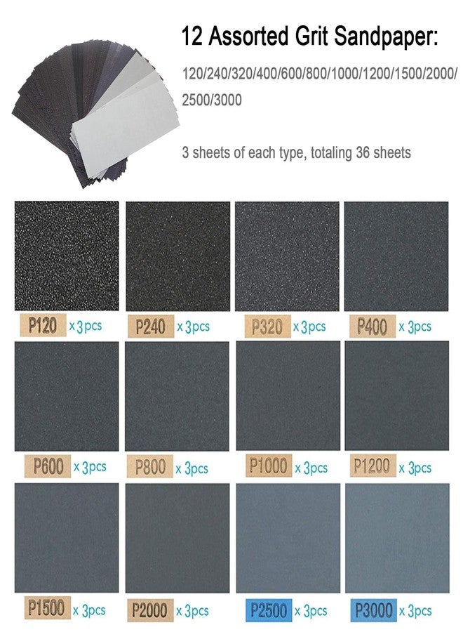 Hubaow Sandpaper Holder with Sponge Handle, 36 Pack 120 to 3000 Assorted Grit Dry & Wet Sandpaper with 1 Pack Hand Sander, Manual Hand Sanding Block for Drywall Wood Metal Furniture Polishing - Image 3