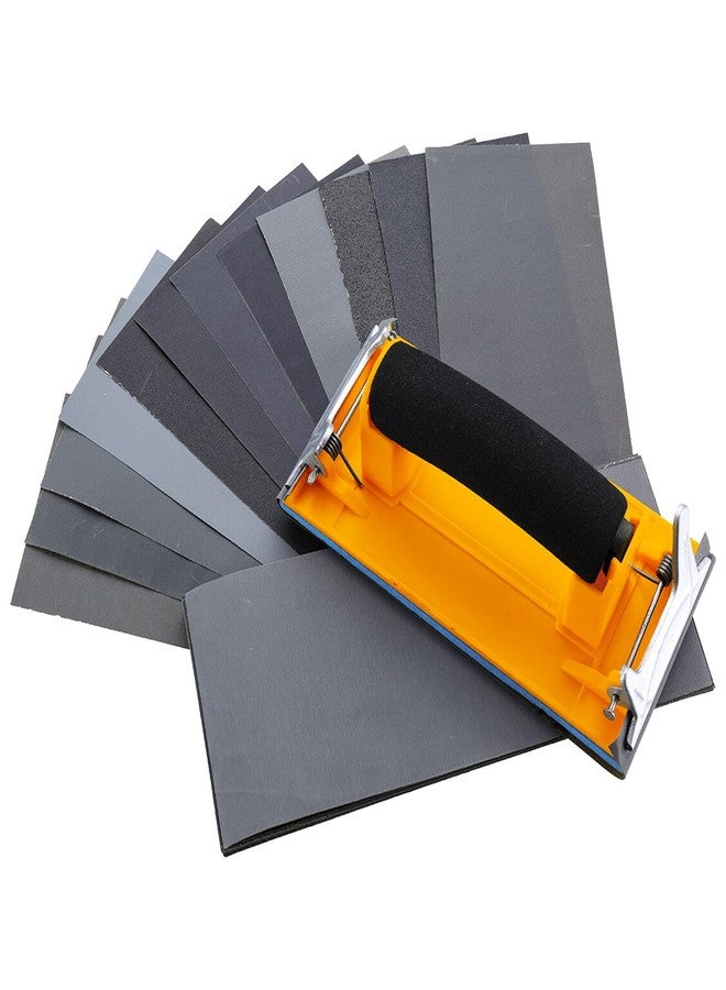 Hubaow Sandpaper Holder with Sponge Handle, 36 Pack 120 to 3000 Assorted Grit Dry & Wet Sandpaper with 1 Pack Hand Sander, Manual Hand Sanding Block for Drywall Wood Metal Furniture Polishing - Image 1