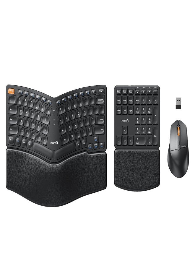 ProtoArc Ergonomic Keyboard Mouse, EKM04 2.4GHz USB Wireless Ergo Keyboard Mouse Combo with Separate Numeric Keypad, Split Design, Hard Wrist Rest, Rechargeable, for Windows Desktop/PC/Laptop - Image 1
